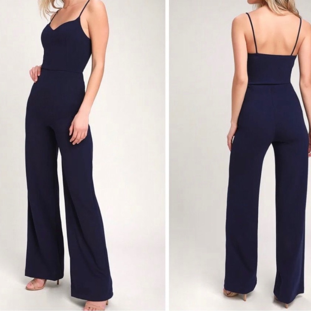 NWT Lulus Tilia Navy Blue Wide-Leg Jumpsuit